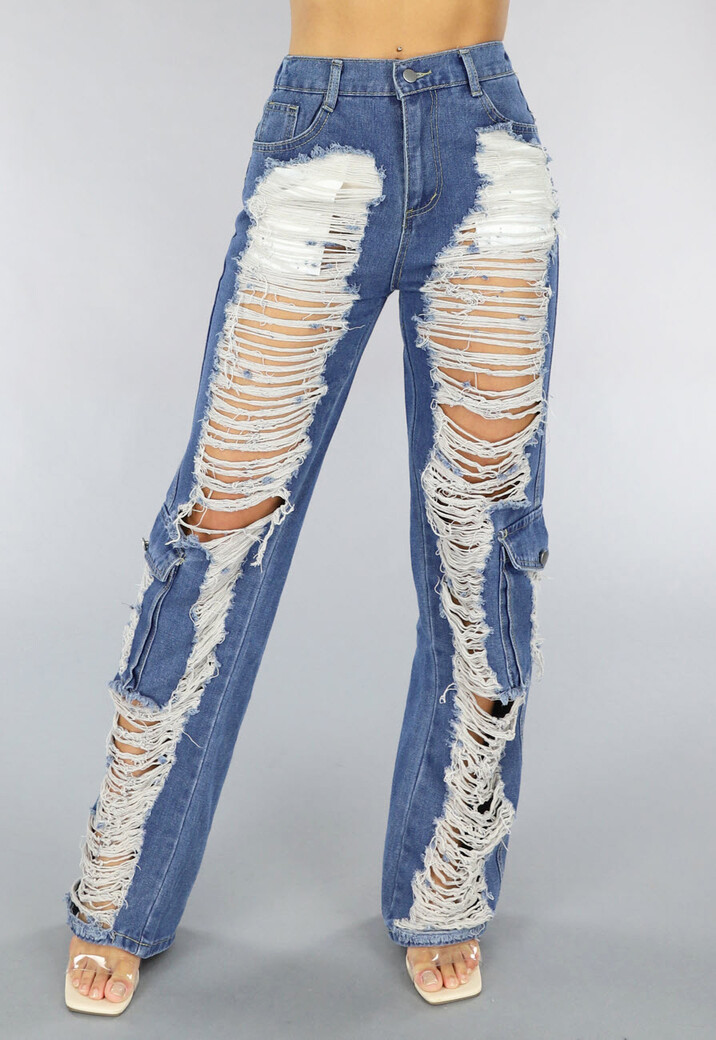 Denim Cargo Ripped Jeans