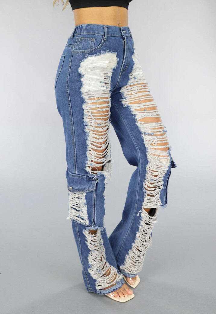 Denim Cargo Ripped Jeans