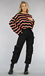 Zwarte Crochet Trui met Neon Golfpatroon