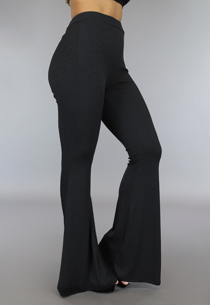 Zwarte Tall Ribstof Flair Broek