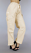 Beige Cargo Broek met Elastische Band