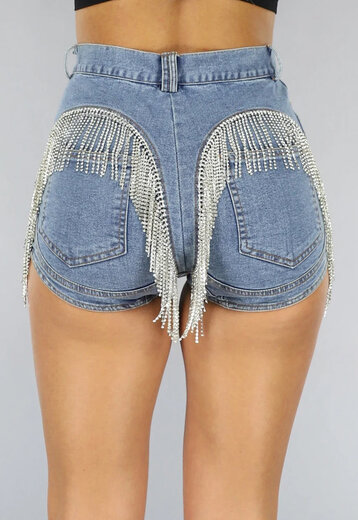 OP=OP.29.NL Denim Strass Fringe Short