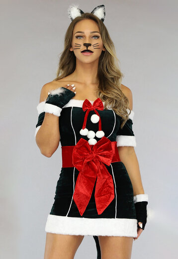 OP=OP! Groen Velvet Katten Kerst Pakje