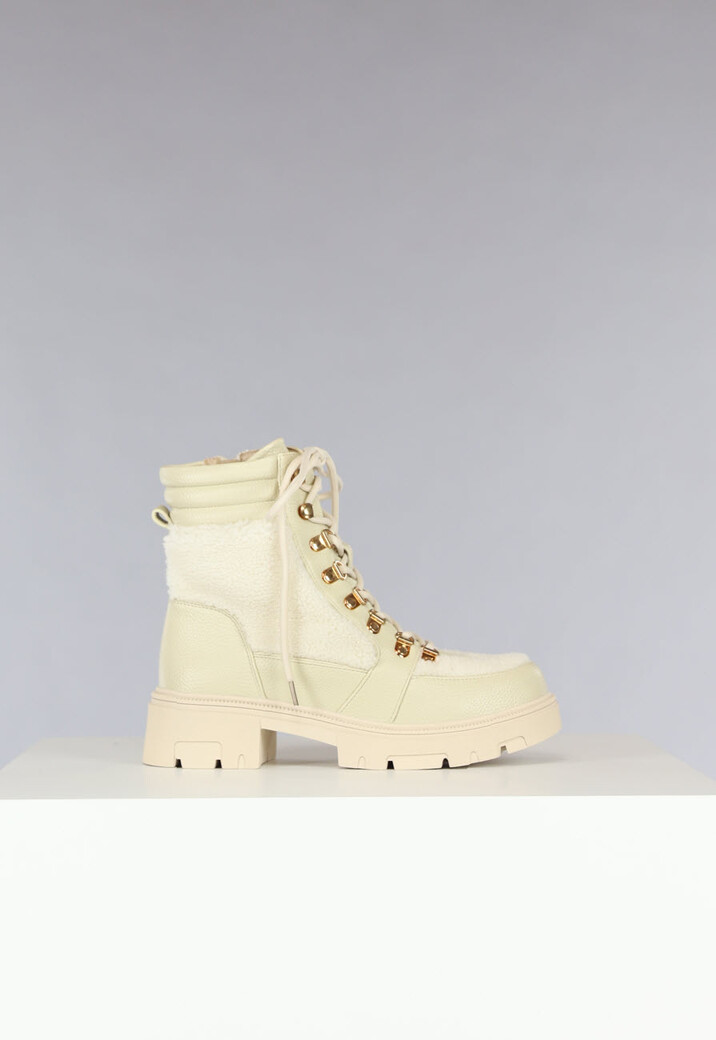 Beige Teddy Boots met Veters