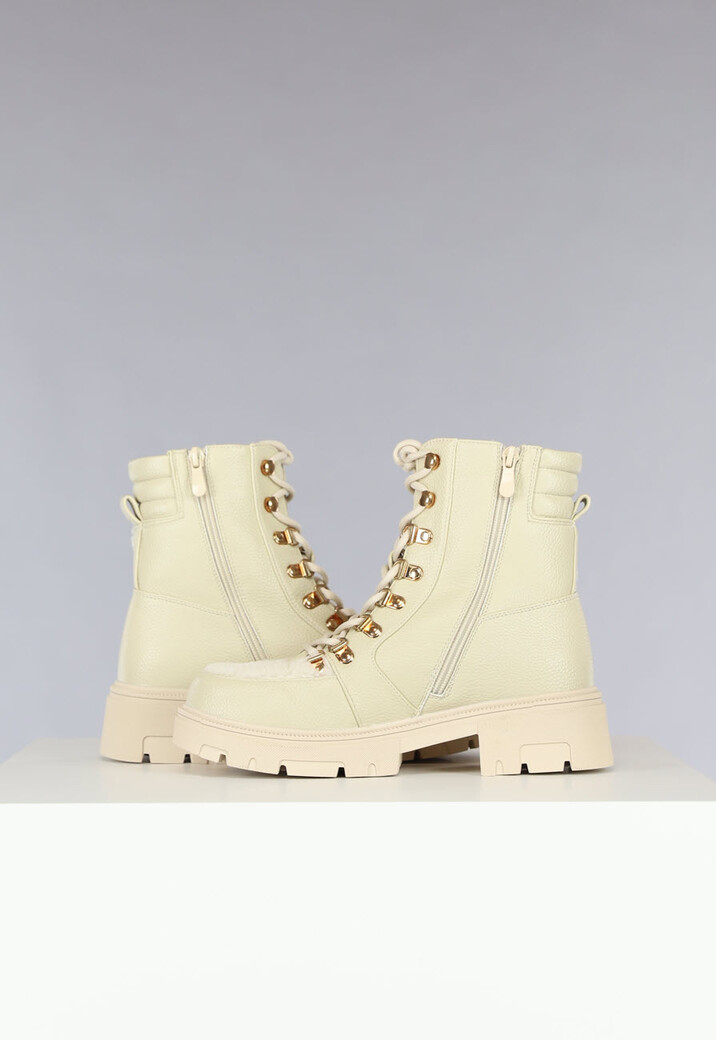 Beige Teddy Boots met Veters
