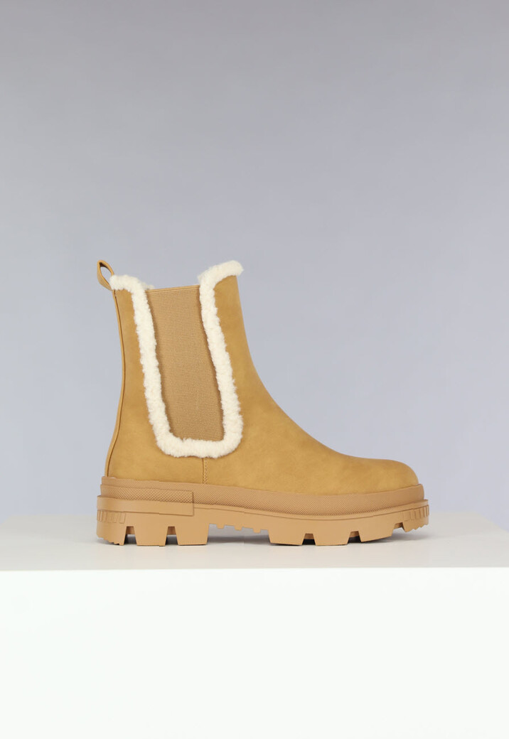 Camel Suèdelook Chelsea Boots met Teddy Details
