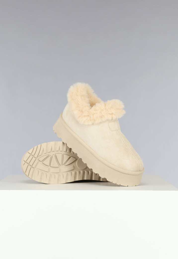 Beige Faux Fur Sneeuwlaarzen met Dikke Zool