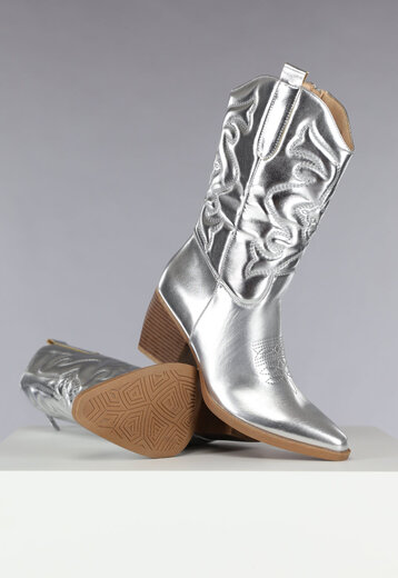 Zilveren Metallic Cowboylaarsjes