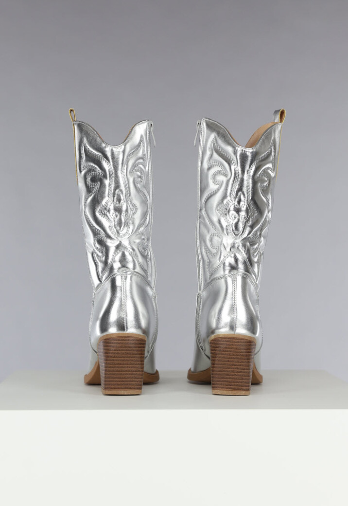 Zilveren Metallic Cowboylaarsjes met Stiksels