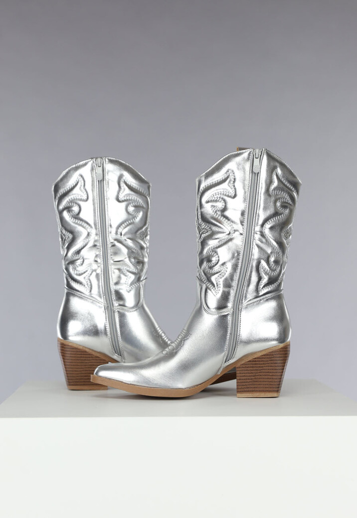 Zilveren Metallic Cowboylaarsjes met Stiksels