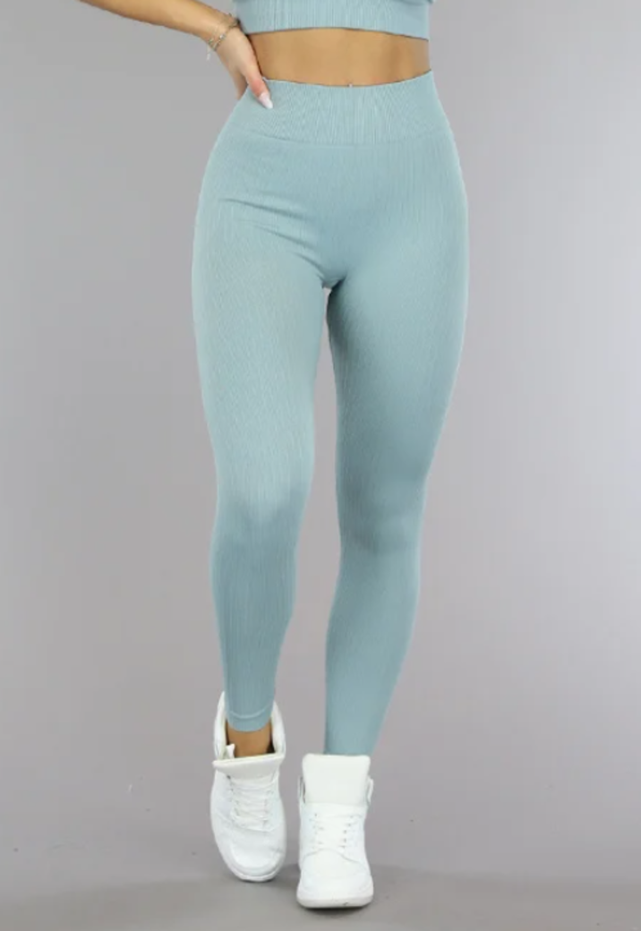 Grijs Blauwe Grove Rib Sport Legging met Scrunch