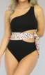 Zwarte Rib Monokini met Luipaard Knoopdetail