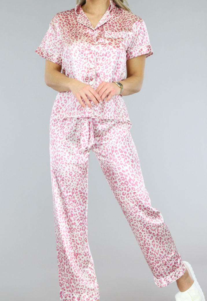 Satin Roze Leopard Pyjama