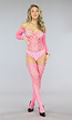 Sexy Neon Roze Visnet Teddy met Kousen