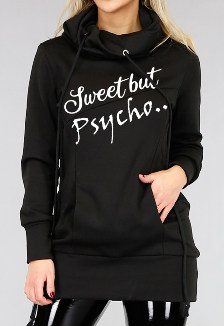 Comfy Zwarte Psycho Hoodie Dress met Col