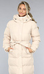 Lange Gewatteerde Beige Winterjas met Tailleband