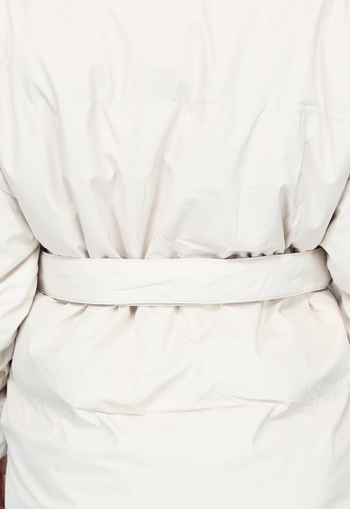 Beige Puffer Jas met Dikke Kraag