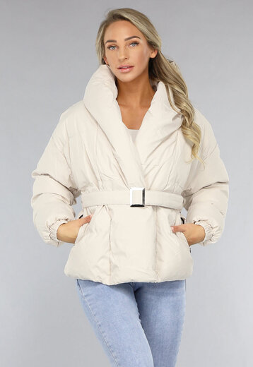 Beige Puffer Jas met Kraag