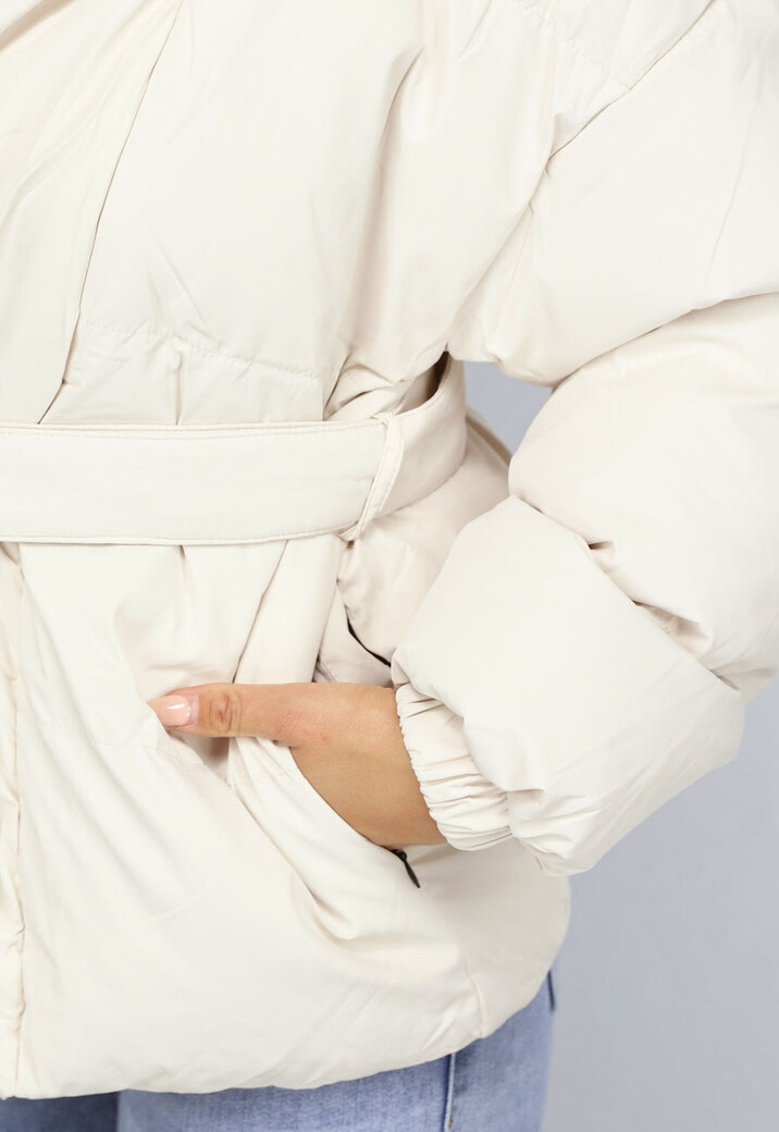 Beige Puffer Jas met Dikke Kraag