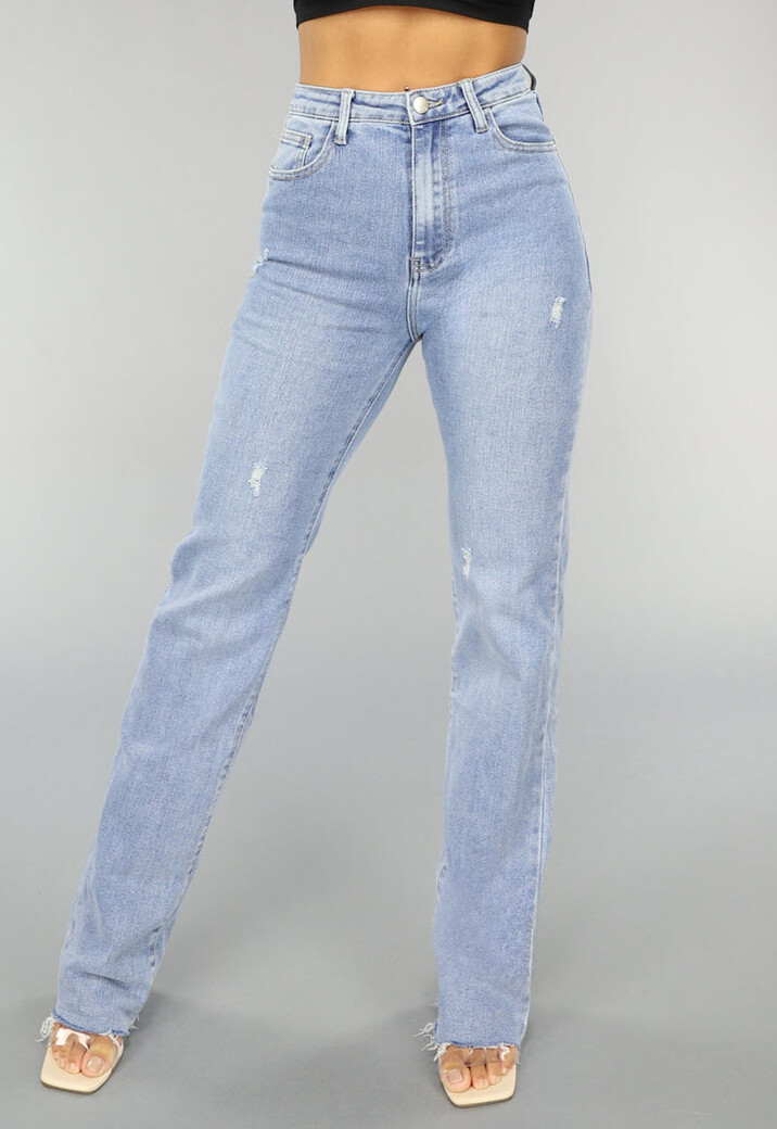 Lichtblauwe High Waist Stretch Jeans met Rechte Pijpen