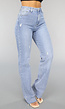 Lichtblauwe High Waist Stretch Jeans met Rechte Pijpen