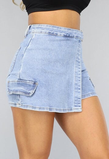 NEW3008 Blauwe Denim Cargo Skort