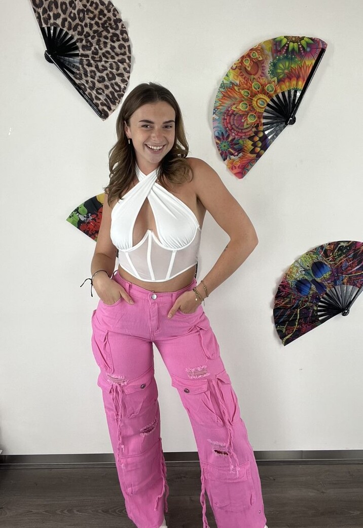 Roze Cargo Jeans met Gaten