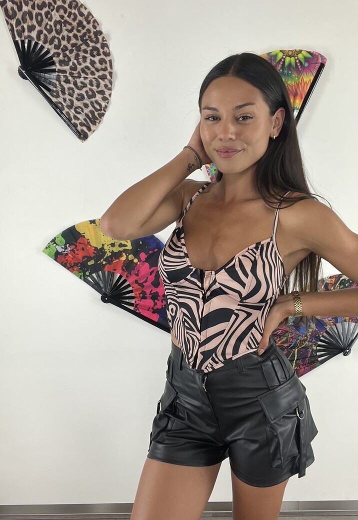 Sexy Zebra Print Korset Look Top met Haaksluiting