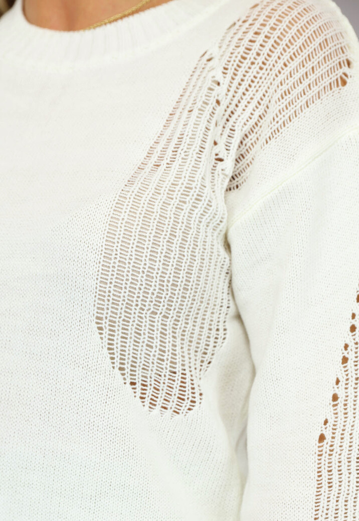 Gebroken Witte Trui met Gescheurde Look