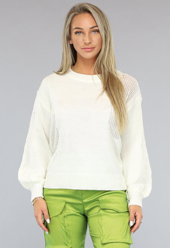 Gebroken Witte Trui met Gescheurde Look