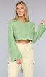 Mintkleurige Cropped Sweater met Wijd Uitlopende Mouwen