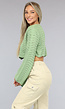 Mintkleurige Cropped Sweater met Wijd Uitlopende Mouwen