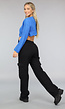 Blauw Golvend Cropped Truitje met Trompet Mouwen