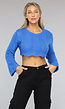 Blauw Golvend Cropped Truitje met Trompet Mouwen
