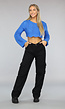 Blauw Golvend Cropped Truitje met Trompet Mouwen