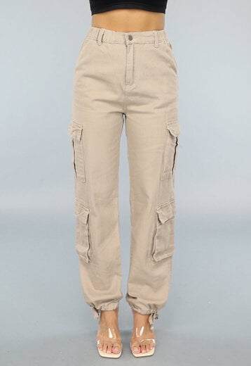 NEW0609 Khaki Carpenter Broek met Zakken