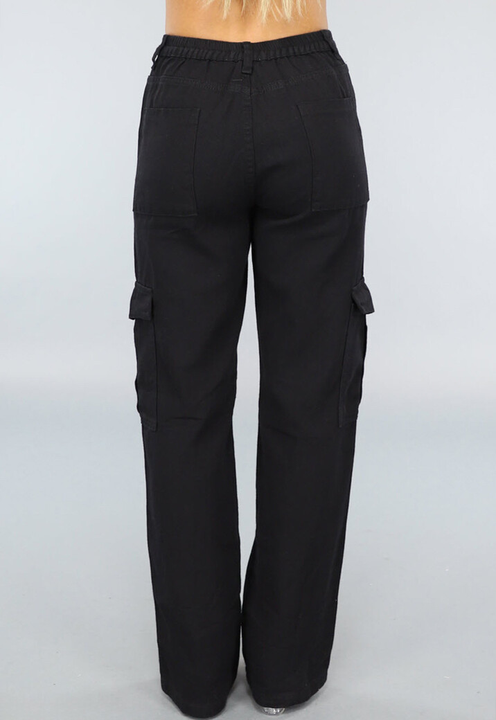 Zwarte Mid Waist Effen Cargo Broek