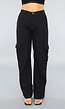 Zwarte Mid Waist Effen Cargo Broek