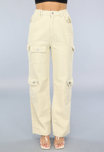 OP=OP.14.AV Beige Carpenter Jeans met Zakken