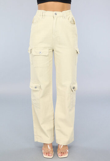 SALE50 Beige Carpenter Jeans met Zakken