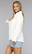 Witte Mousseline Blouse met Trompetmouwen