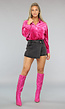 Hard Roze Velvet Blouse met Knopen