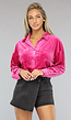 Hard Roze Velvet Blouse met Knopen