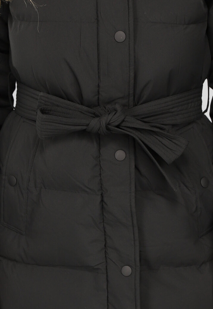 Zwarte Lange Donsjas met Tailleband