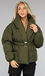 Oversized Groene Winterjas met Magnetische Sluiting en Tailleband