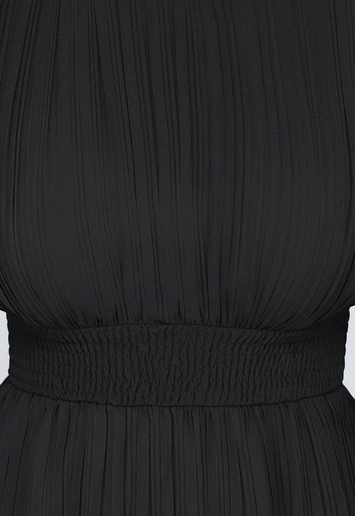 Zwarte Chiffon Plissé Jurk met Flair Mouwen