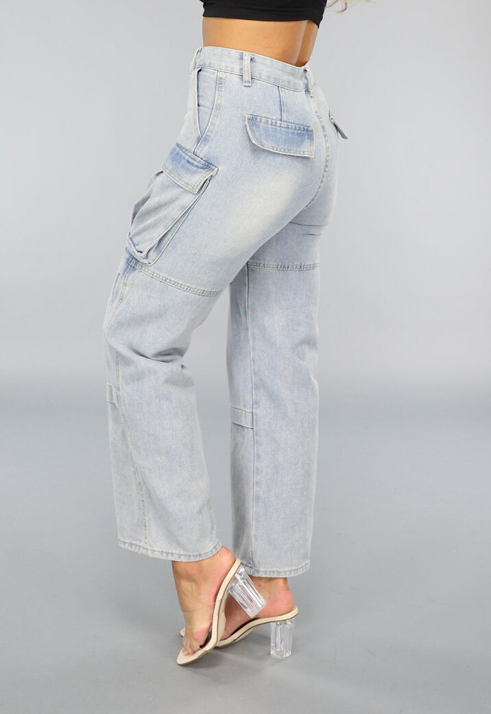 Blauwe Utility Jeans met Wijde Pijpen en Zakken