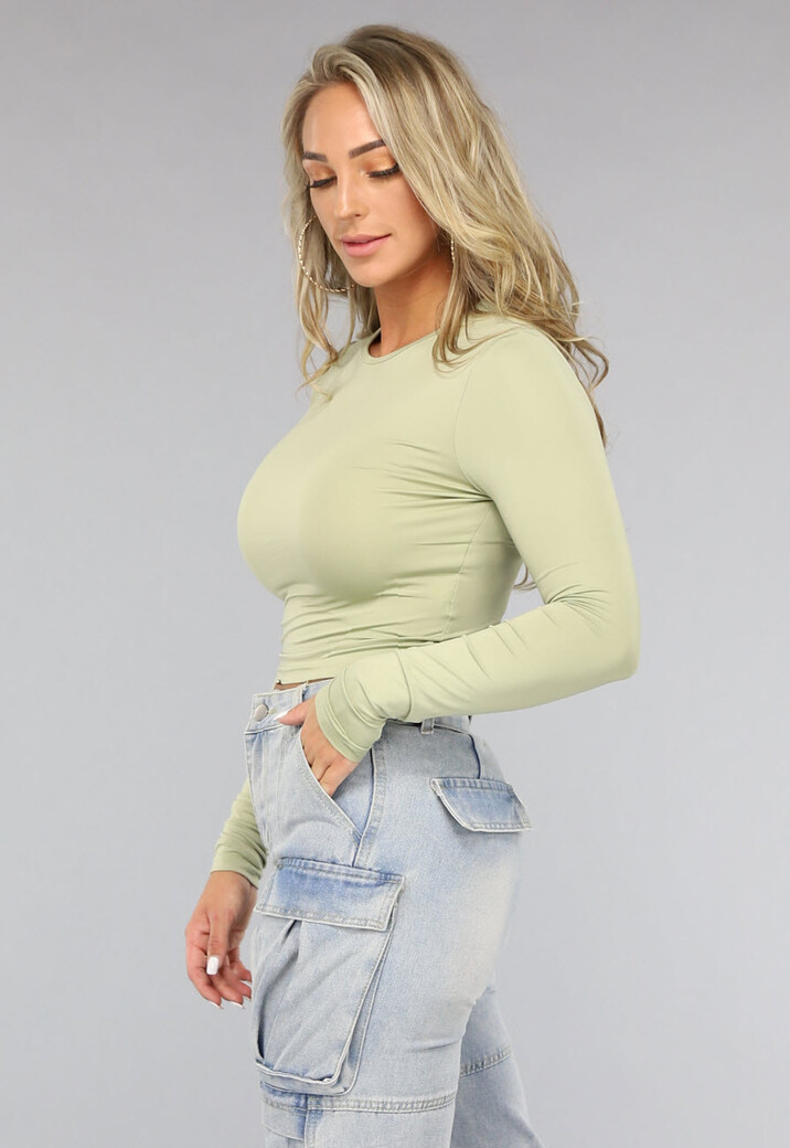 Lichtgroene Longsleeve Crop Top met Duimgaten