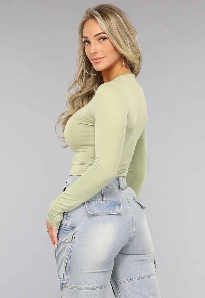 Lichtgroene Longsleeve Crop Top met Duimgaten