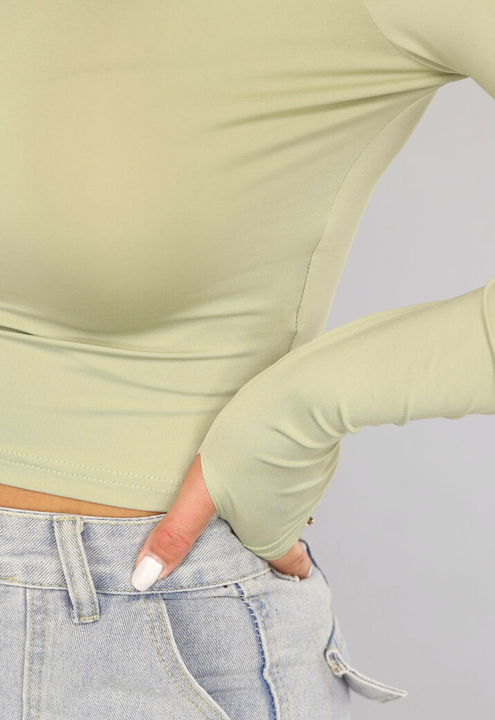 Lichtgroene Longsleeve Crop Top met Duimgaten
